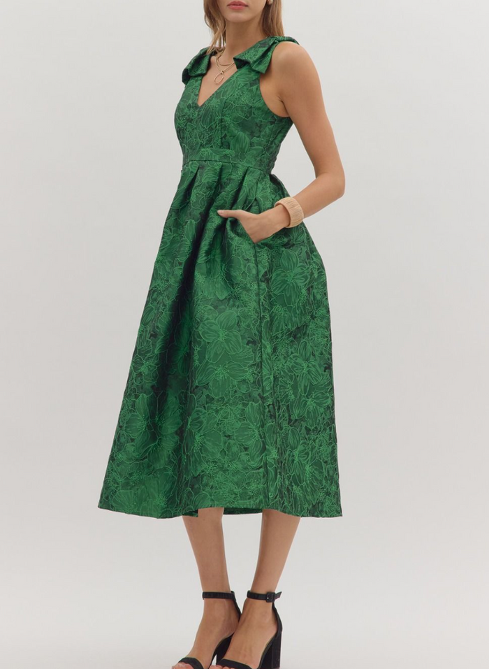 Floral Jacquard Sleeveless Midi Dress
