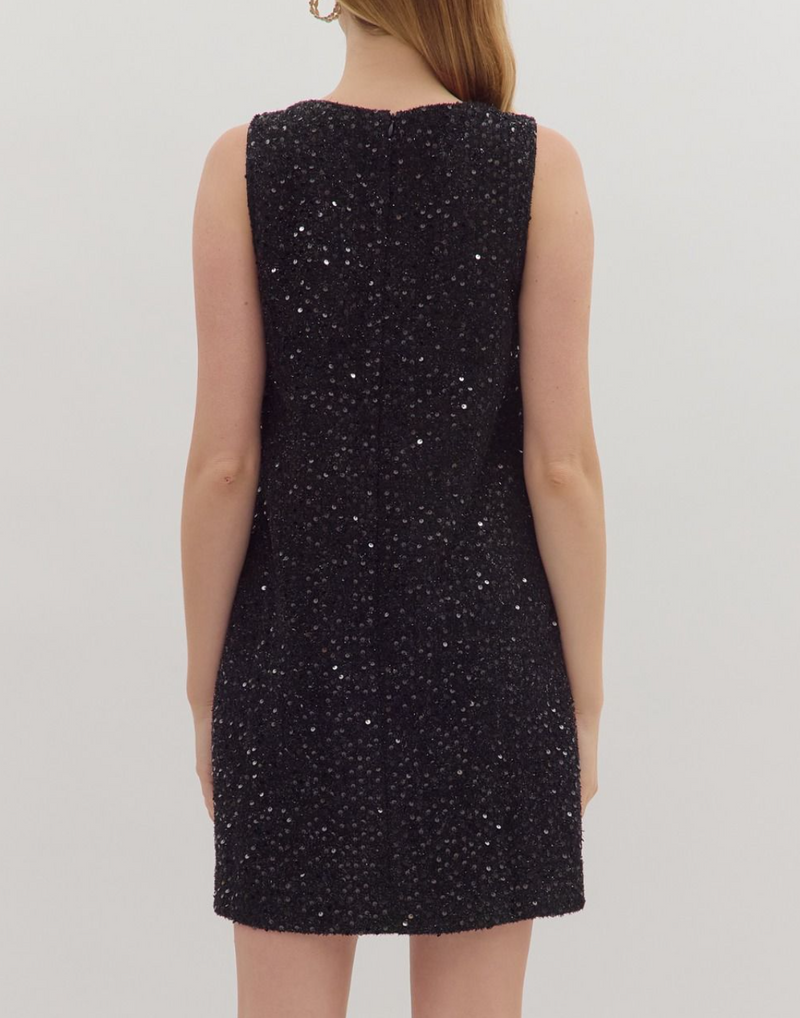 Sequin Sleeveless Mini Dress Featuring Beaded Neckline