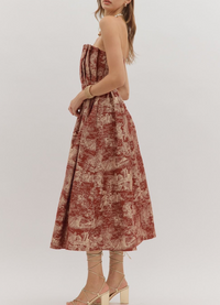 Printed Strapless Midi Dress