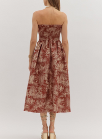 Printed Strapless Midi Dress