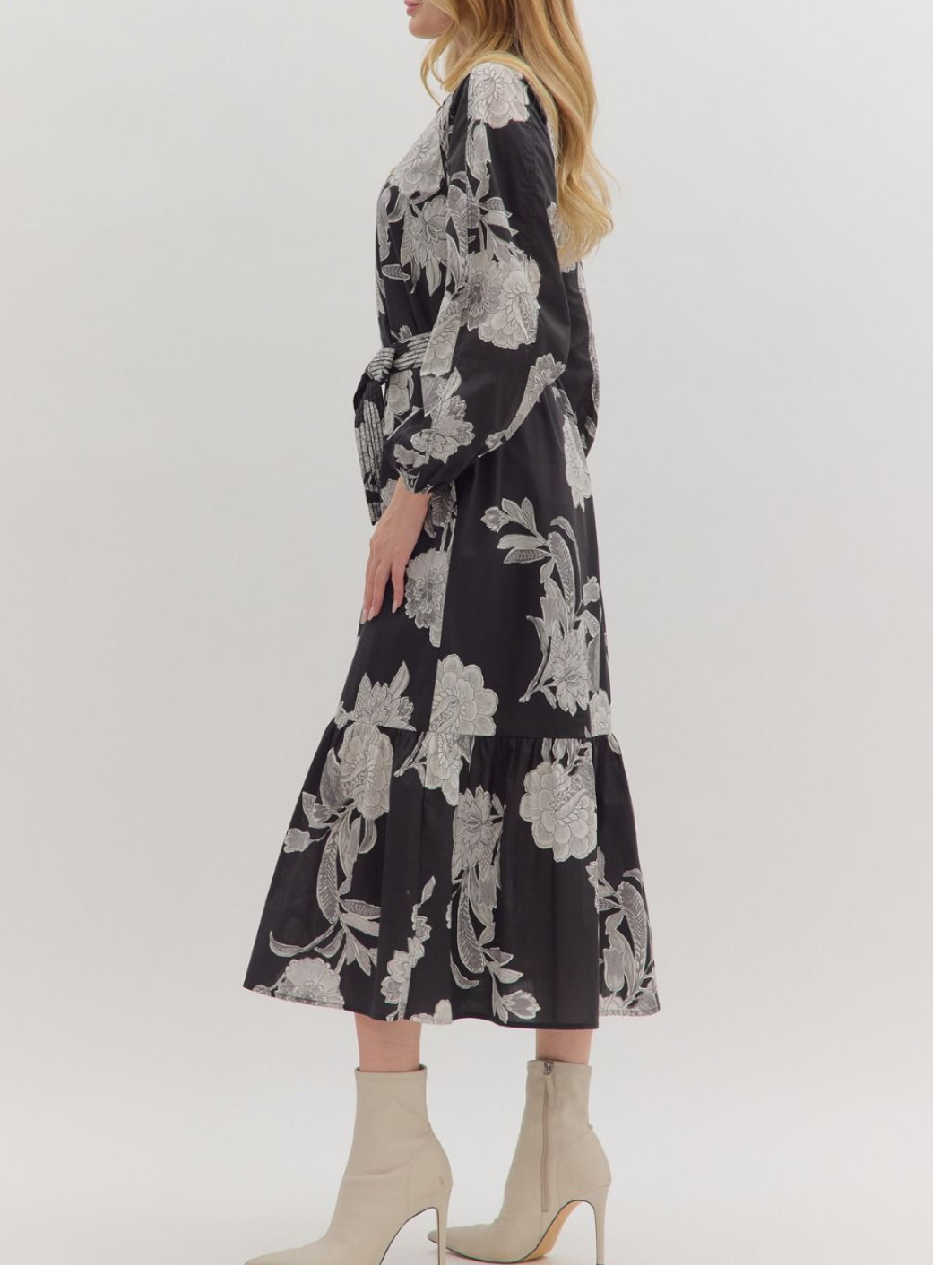 Floral Print Long Sleeve Midi Dress