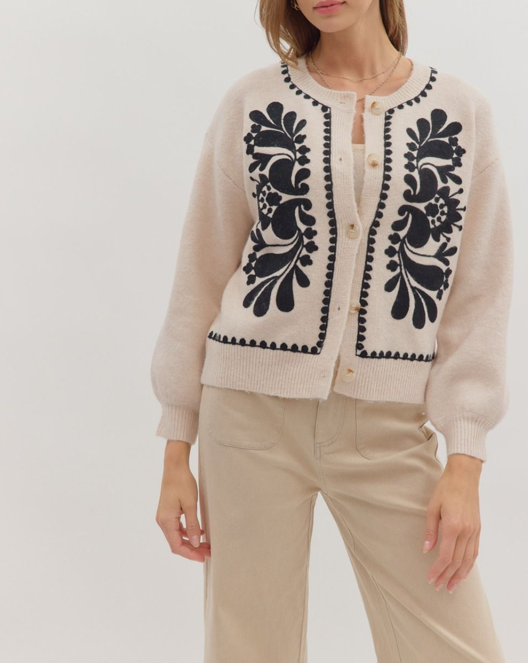 Floral Embroidery Long Sleeve Sweater