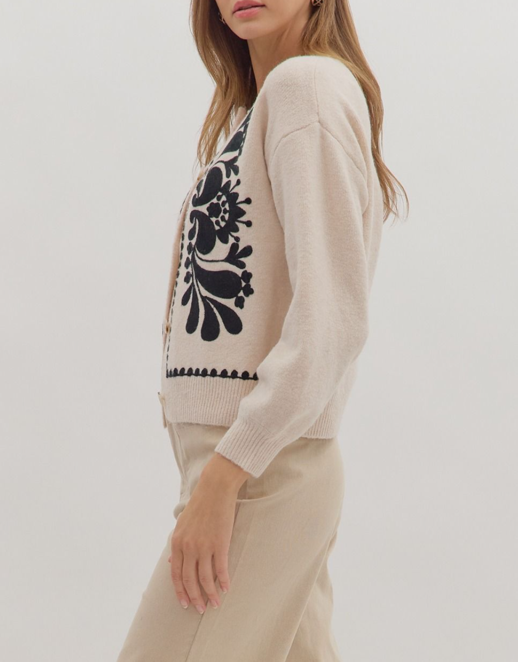 Floral Embroidery Long Sleeve Sweater