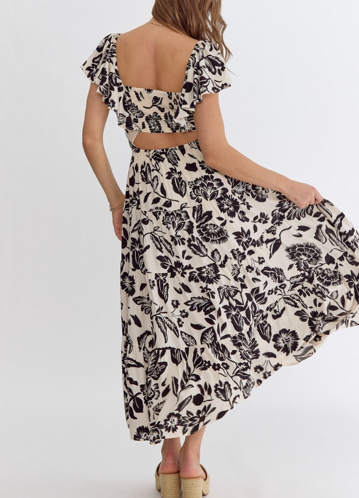 Floral Sleeveless Midi Dress with Back Cut-Out