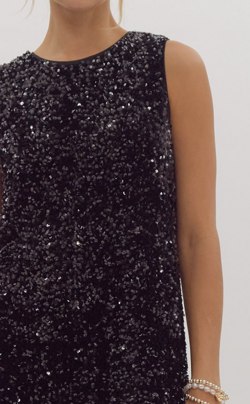 Solid Embellished Sleeveless Pullover Mini Dress