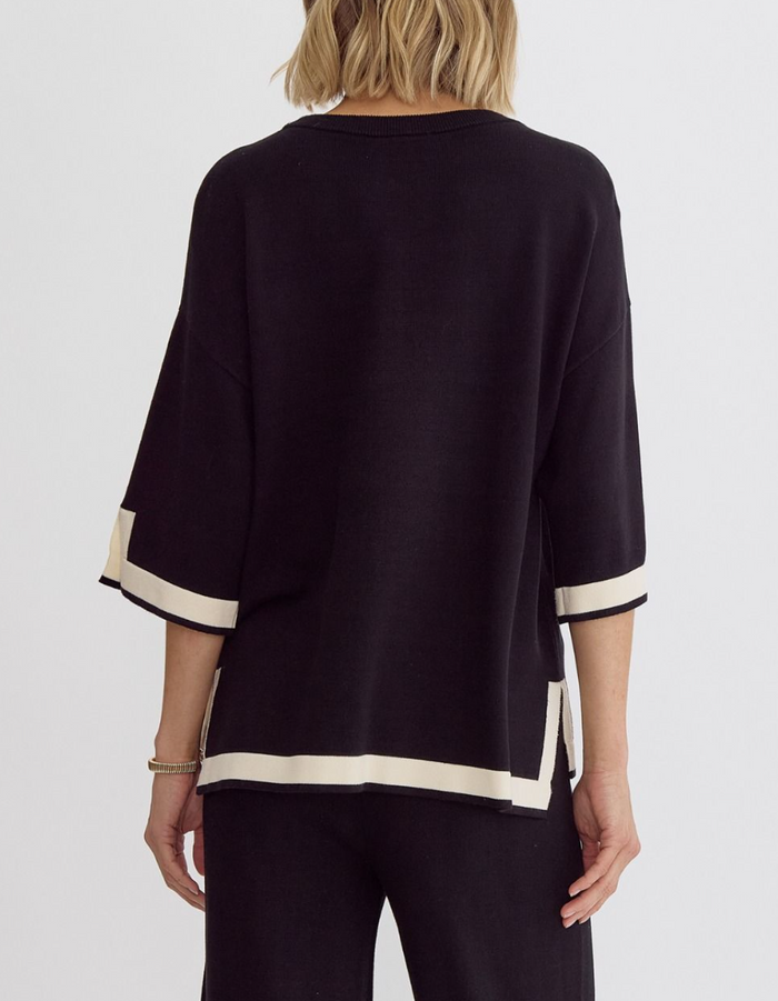 Solid Round Neck 3/4 Sleeve Top