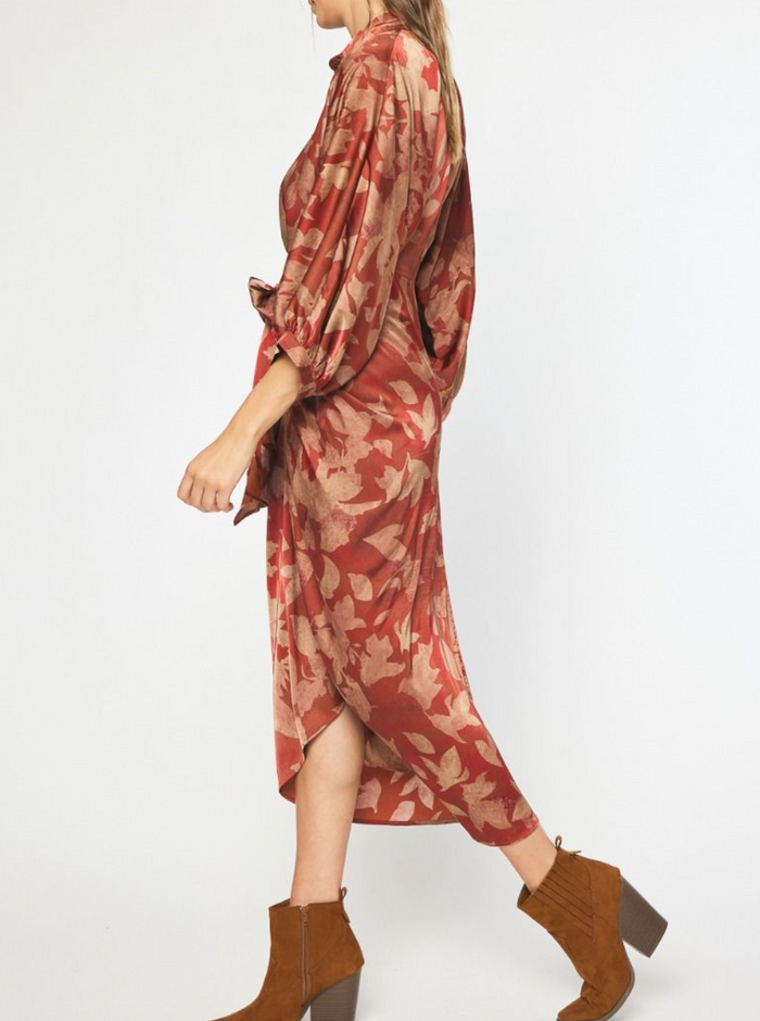 Brandi Long-Sleeve Button-Up Maxi Dress in Rosewood Floral (Low Stock)