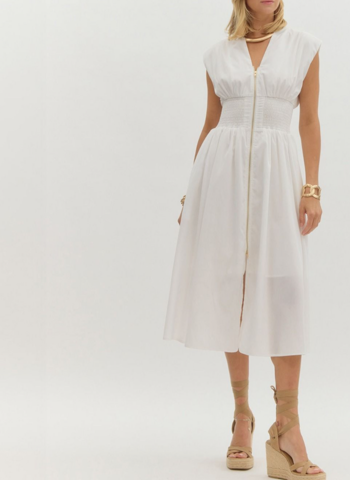 Solid V-neck Sleeveless Midi Dress