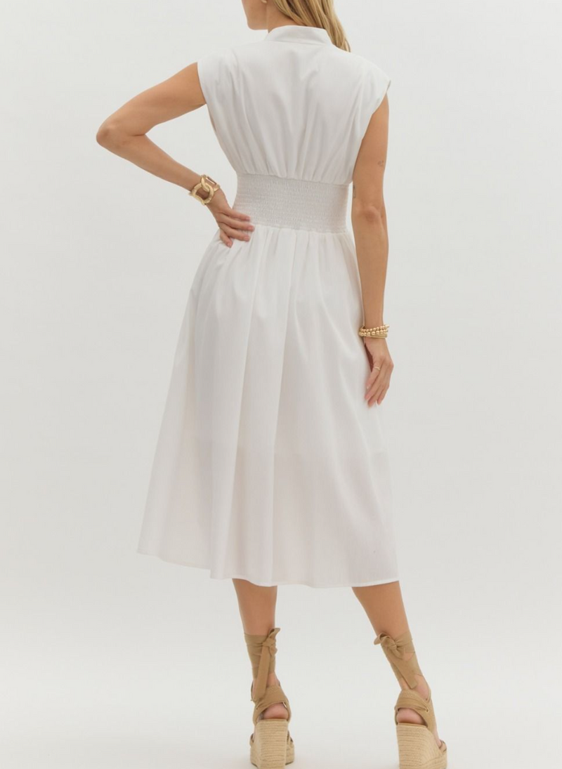 Solid V-neck Sleeveless Midi Dress