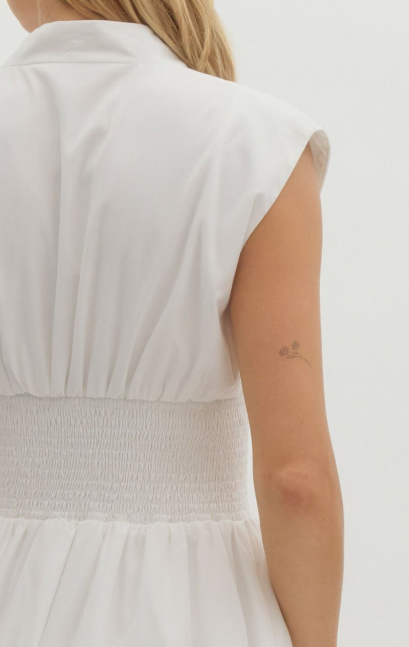 Solid V-neck Sleeveless Midi Dress
