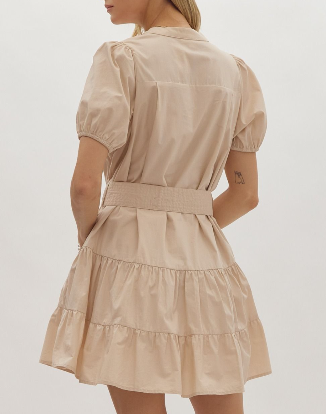 Solid V-Neck Short Sleeve Mini Dress