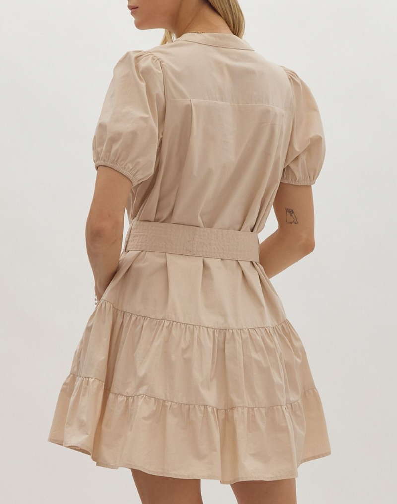 Solid V-Neck Short Sleeve Mini Dress