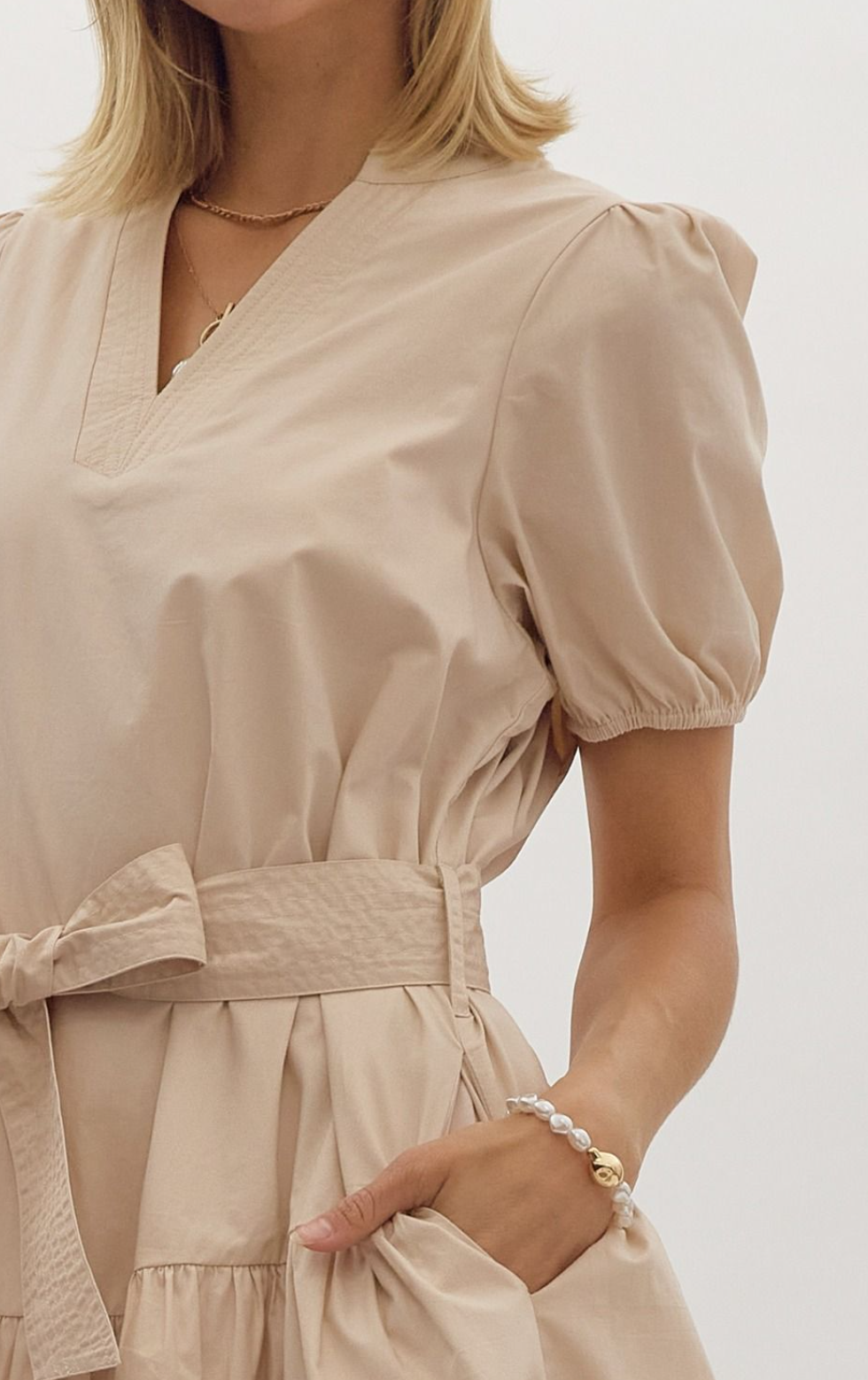 Solid V-Neck Short Sleeve Mini Dress