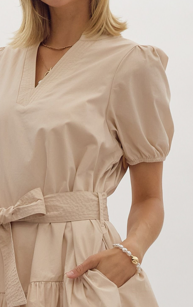 Solid V-Neck Short Sleeve Mini Dress