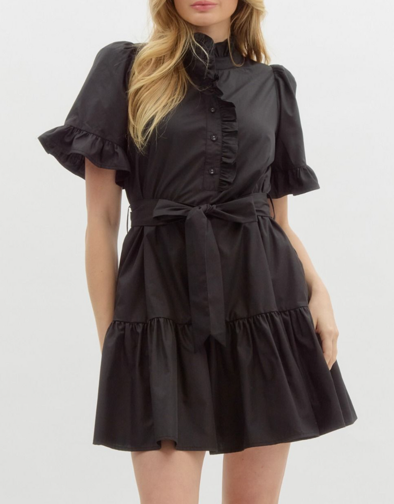 Solid Short Sleeve Front Half Button Closure Mini Dress