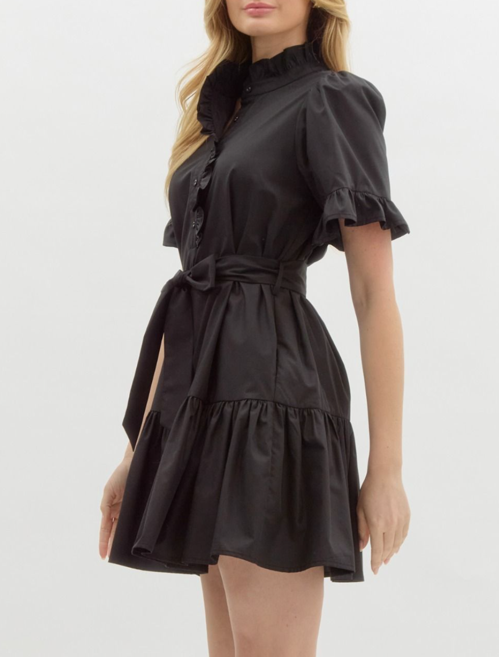 Solid Short Sleeve Front Half Button Closure Mini Dress