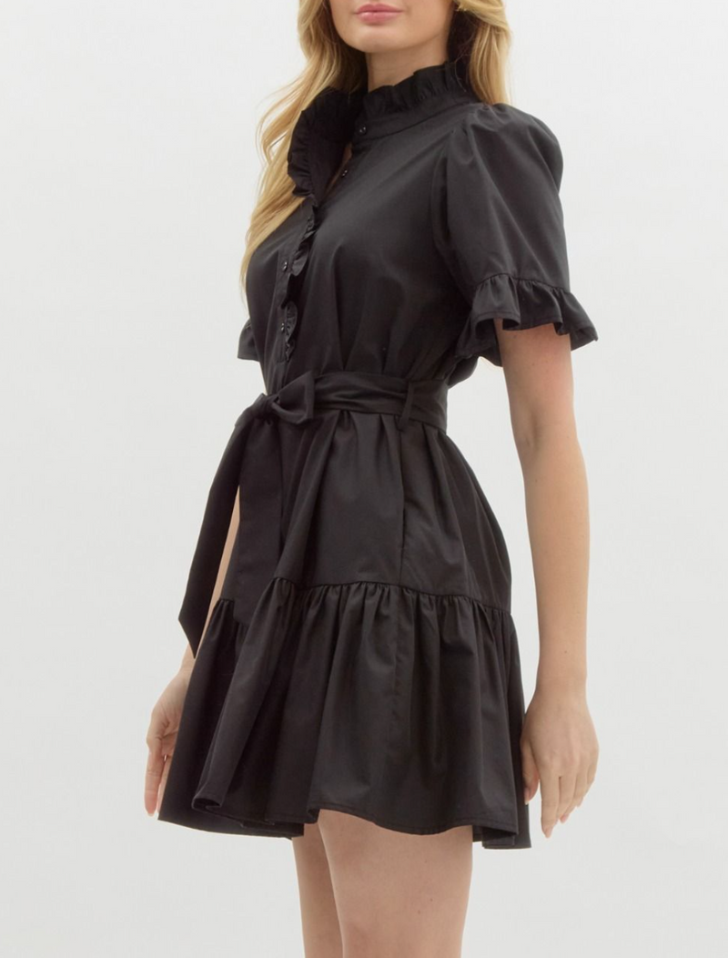 Solid Short Sleeve Front Half Button Closure Mini Dress