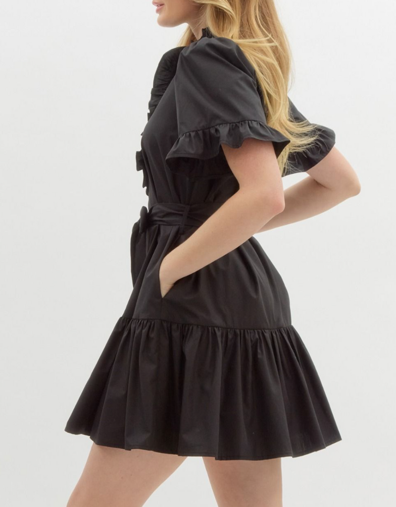 Solid Short Sleeve Front Half Button Closure Mini Dress