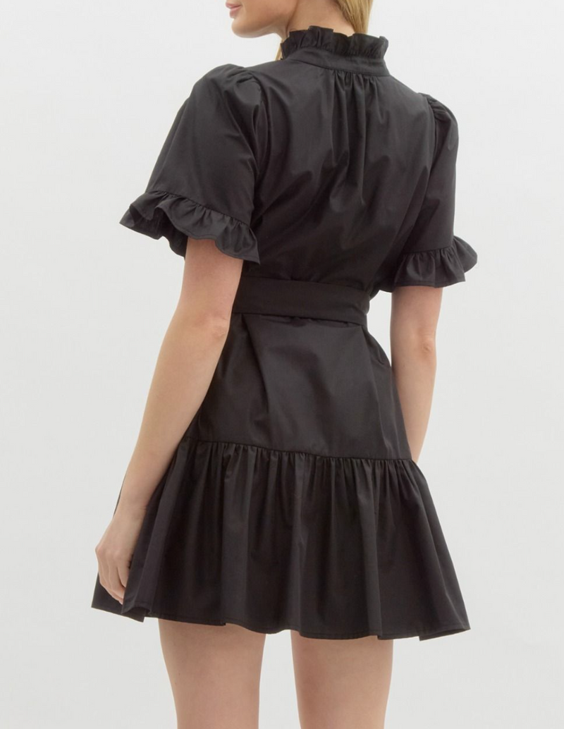Solid Short Sleeve Front Half Button Closure Mini Dress