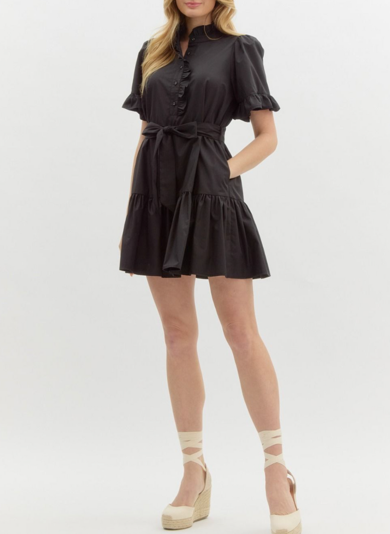 Solid Short Sleeve Front Half Button Closure Mini Dress