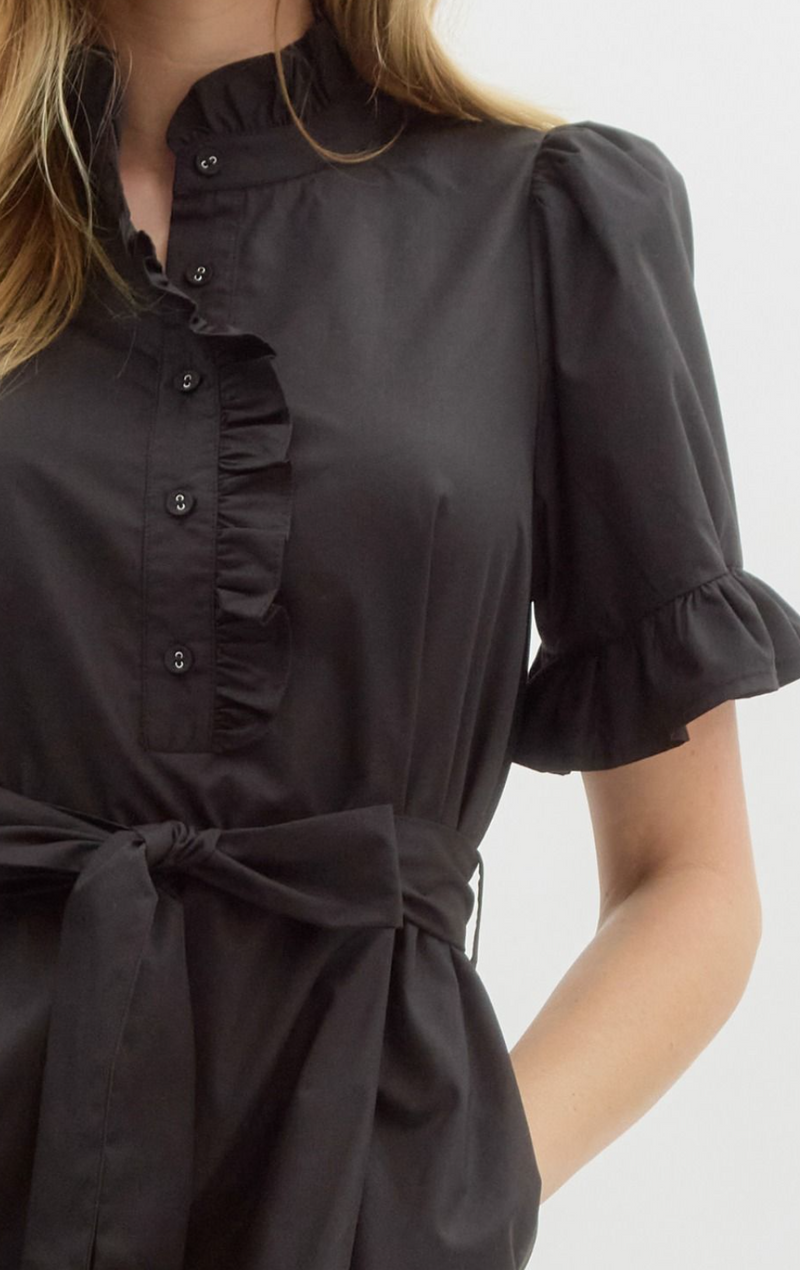 Solid Short Sleeve Front Half Button Closure Mini Dress