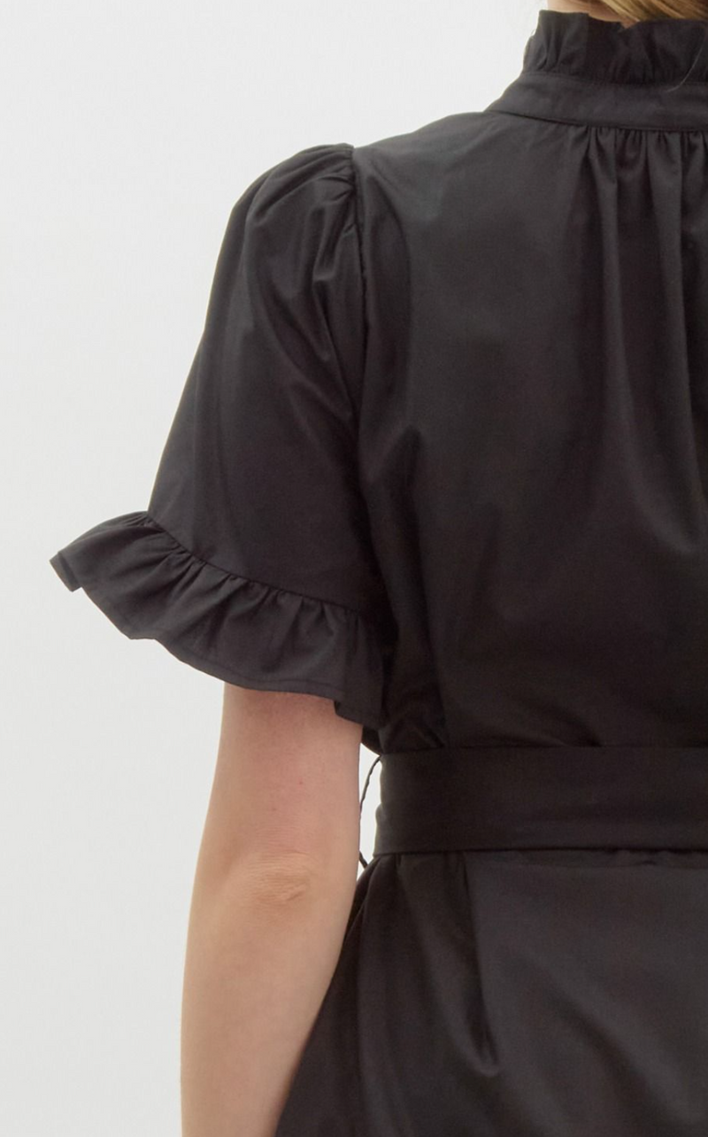 Solid Short Sleeve Front Half Button Closure Mini Dress