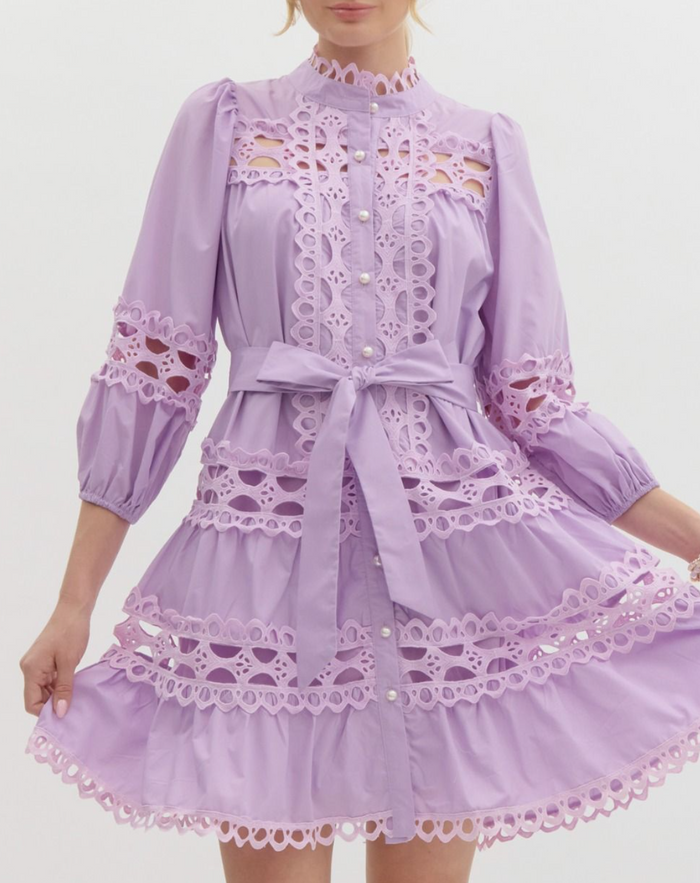 Solid 3/4 Sleeve Pearl Button-Up Mini Dress