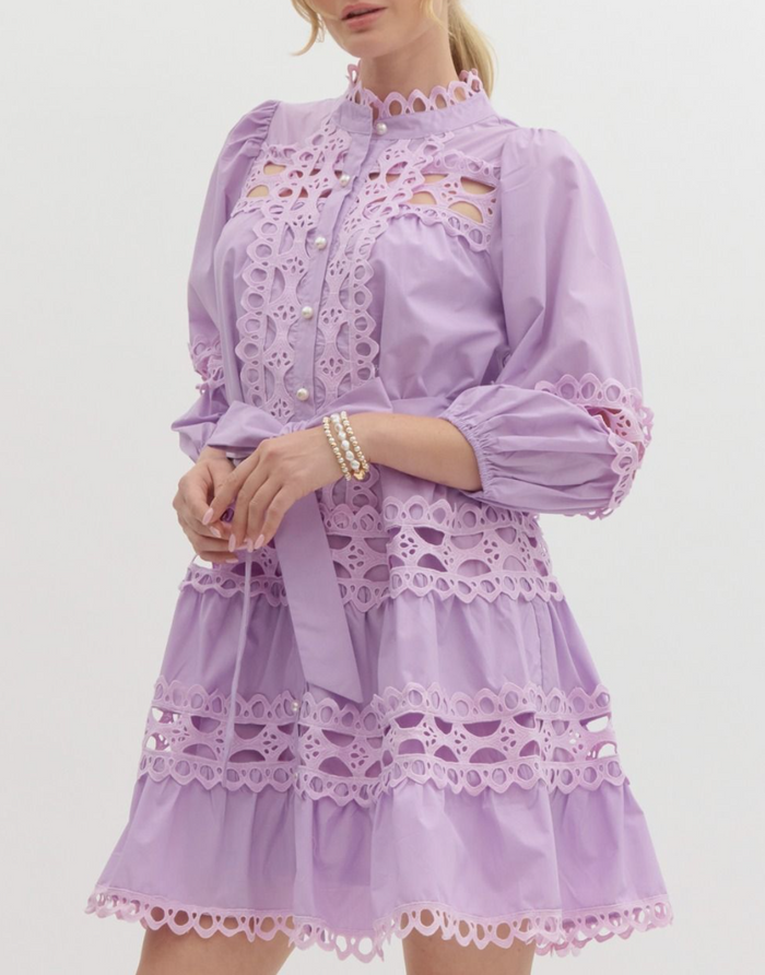 Solid 3/4 Sleeve Pearl Button-Up Mini Dress