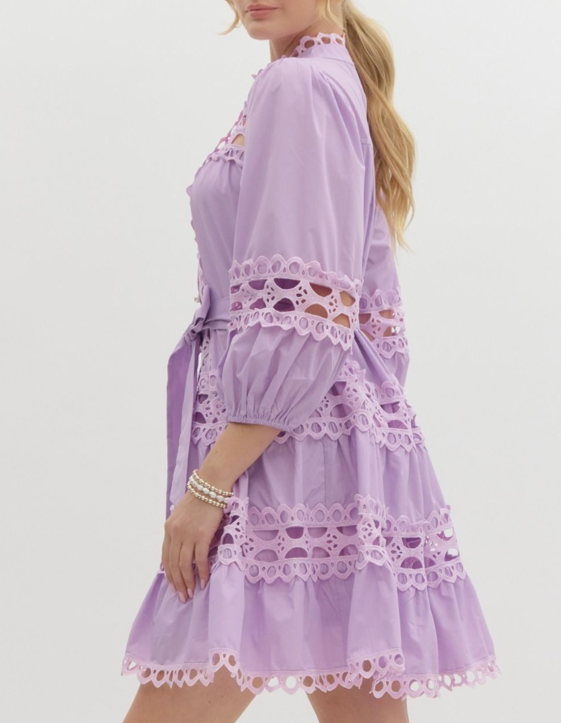 Solid 3/4 Sleeve Pearl Button-Up Mini Dress