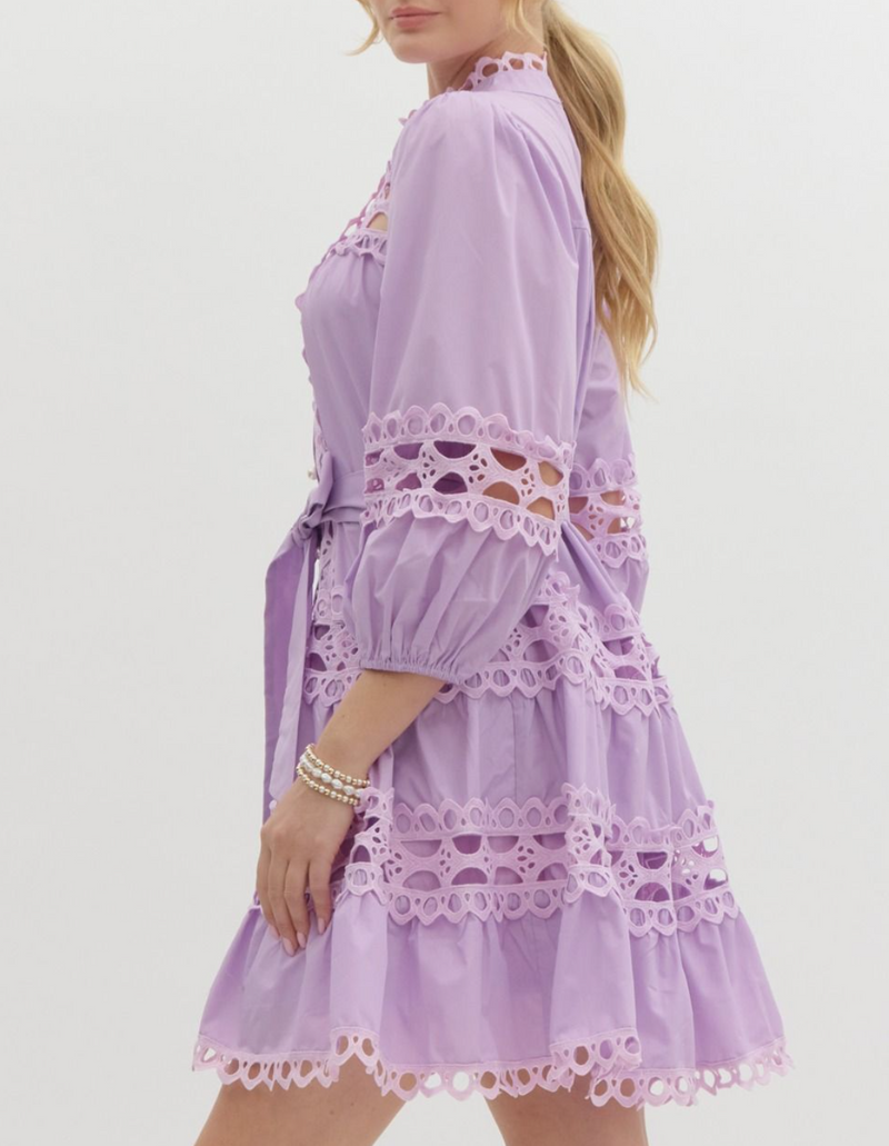 Solid 3/4 Sleeve Pearl Button-Up Mini Dress