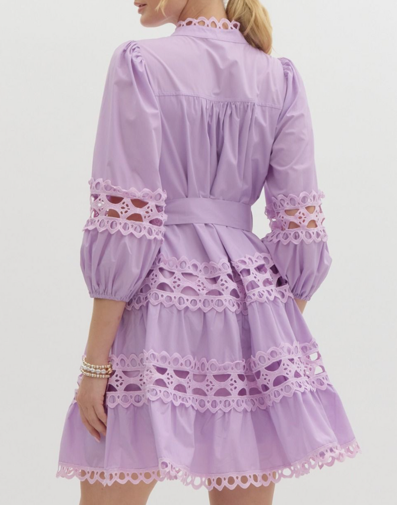 Solid 3/4 Sleeve Pearl Button-Up Mini Dress