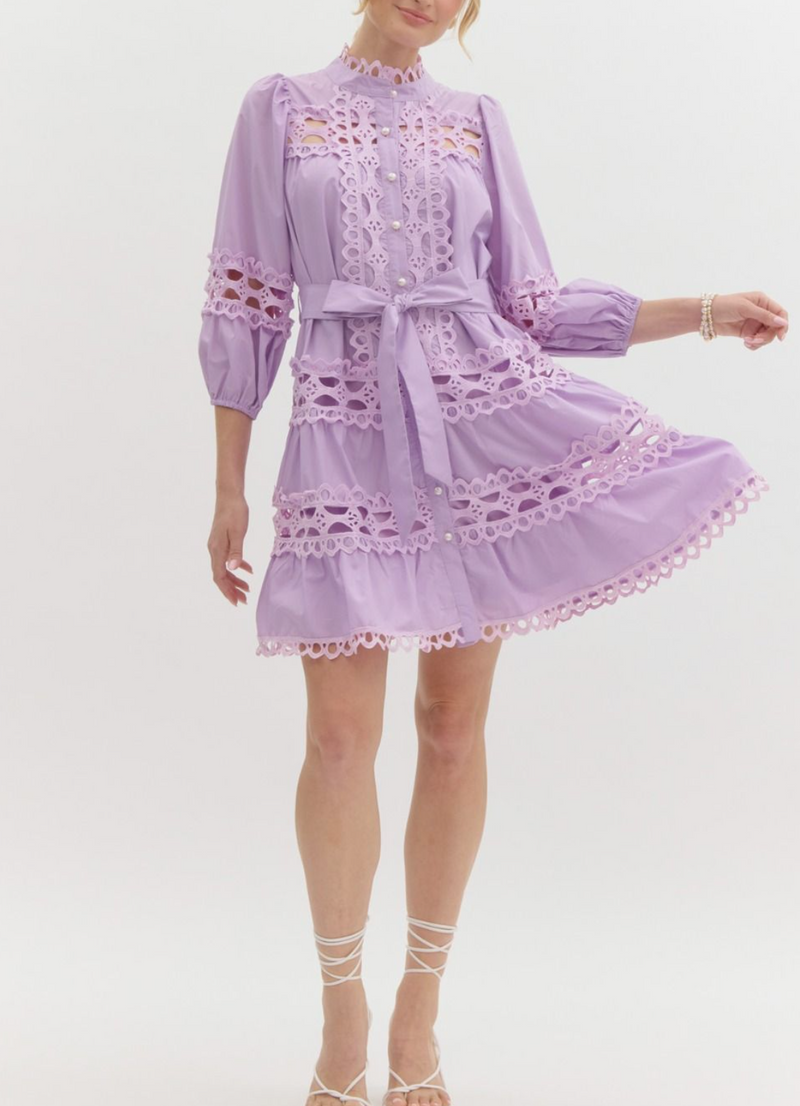 Solid 3/4 Sleeve Pearl Button-Up Mini Dress