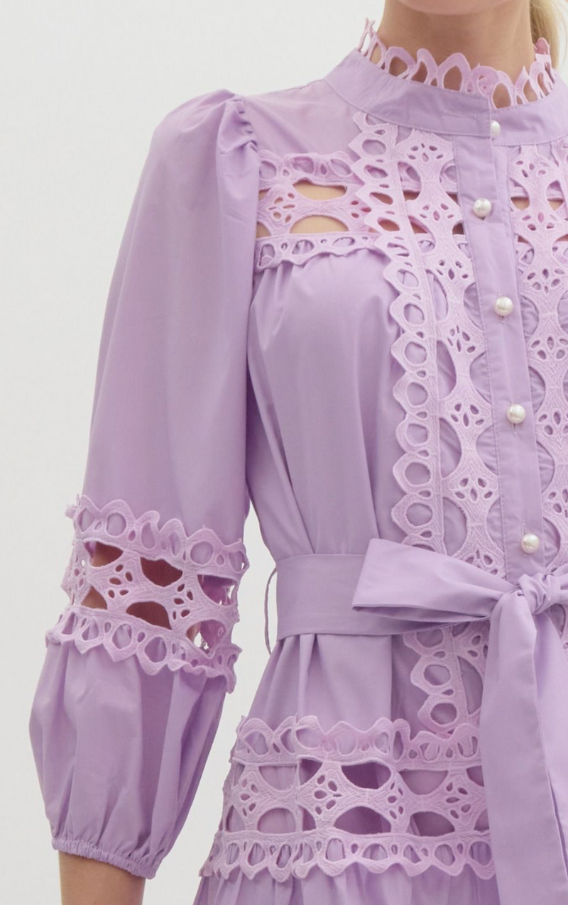Solid 3/4 Sleeve Pearl Button-Up Mini Dress