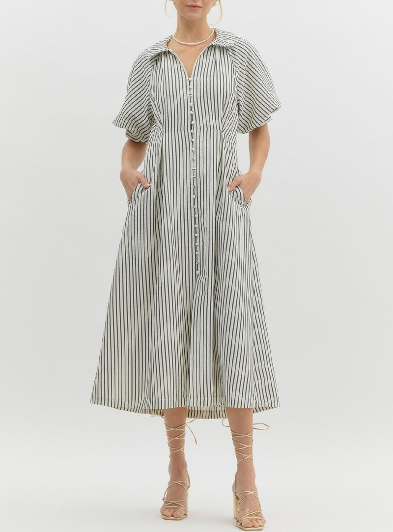 Textured Stripe Midi Dress
