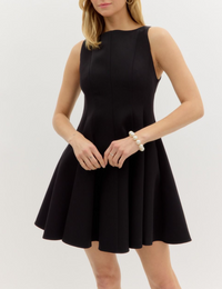 Solid Sleeveless Boat Neck Swing Mini Dress