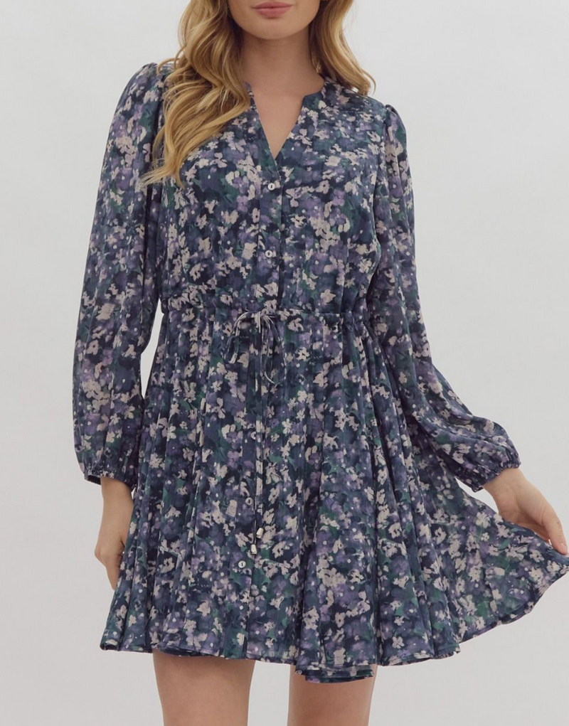 Printed Sleeve Button-Down Mini Dress