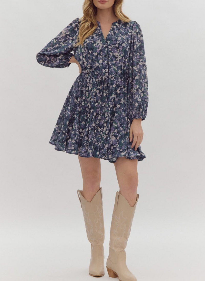 Printed Sleeve Button-Down Mini Dress