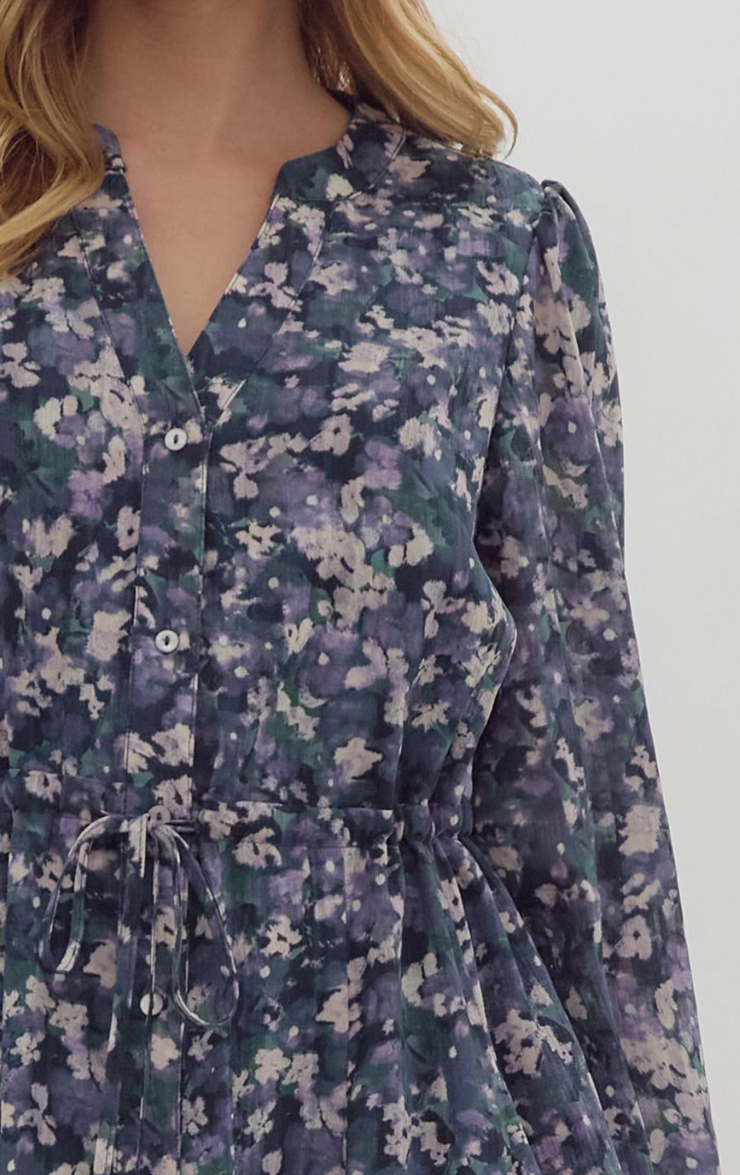 Printed Sleeve Button-Down Mini Dress