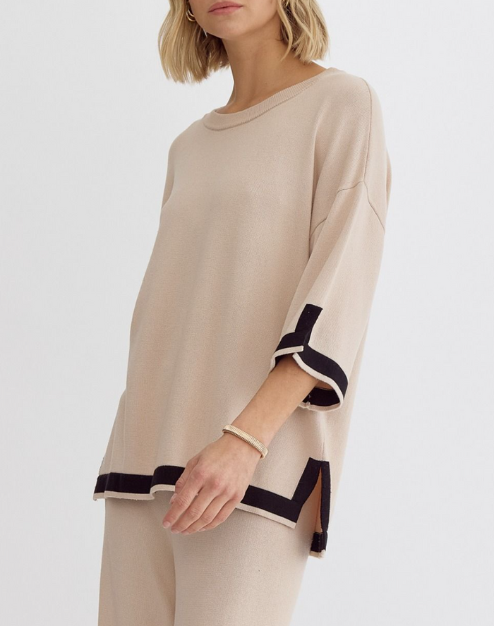 Solid Round Neck 3/4 Sleeve Top