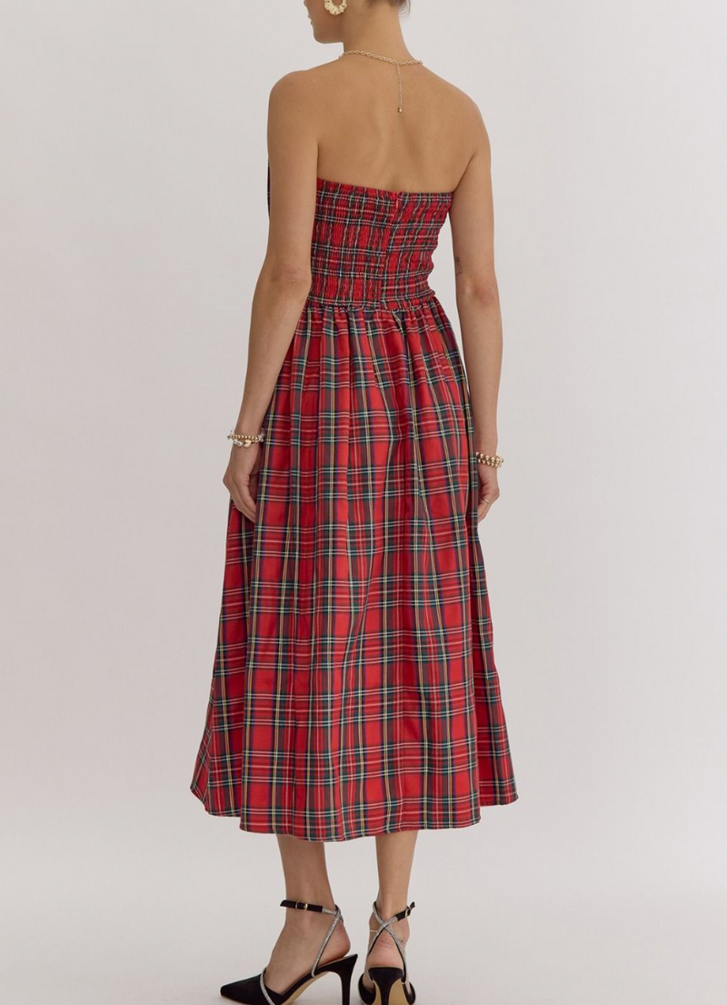 Plaid Strapless Midi Dress