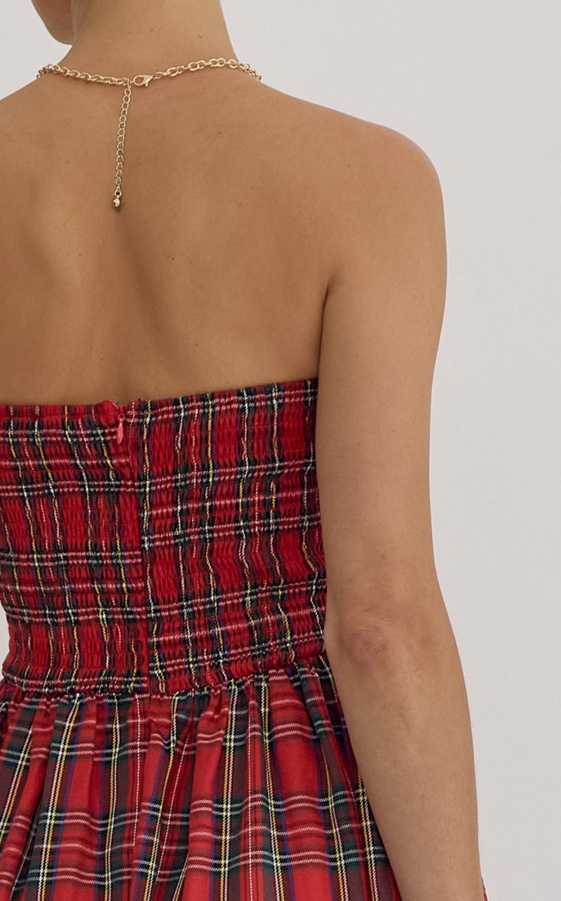 Plaid Strapless Midi Dress