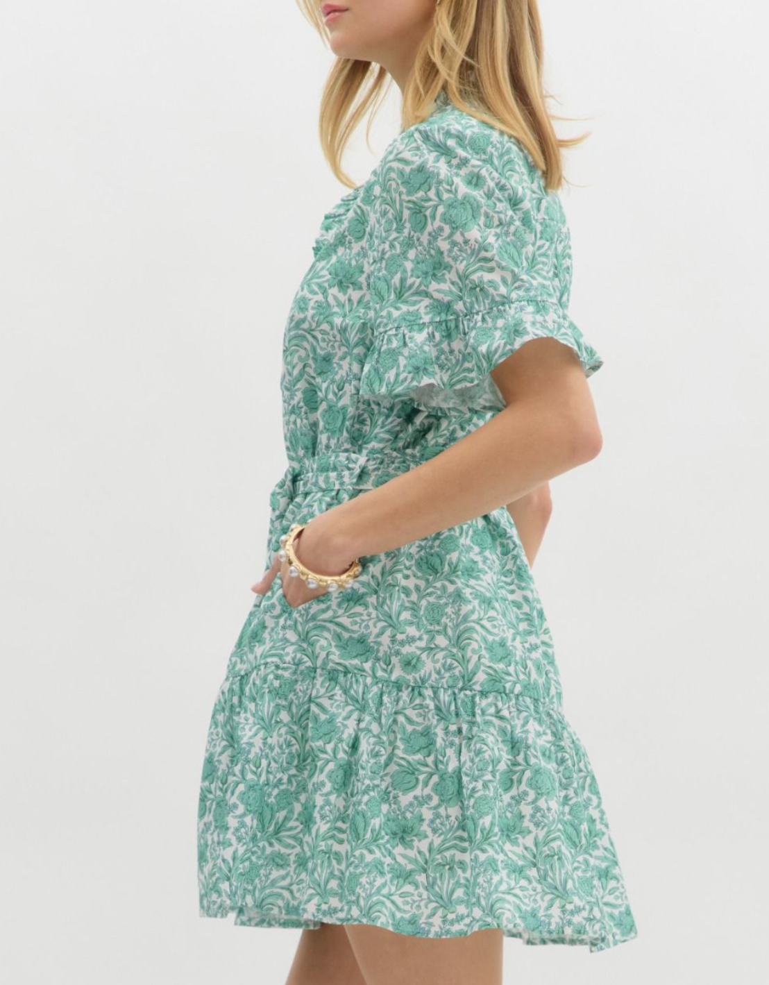 Floral Print Ruffle Accent Short Sleeve Pullover Mini Dress
