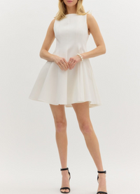 Solid Sleeveless Boat Neck Swing Mini Dress