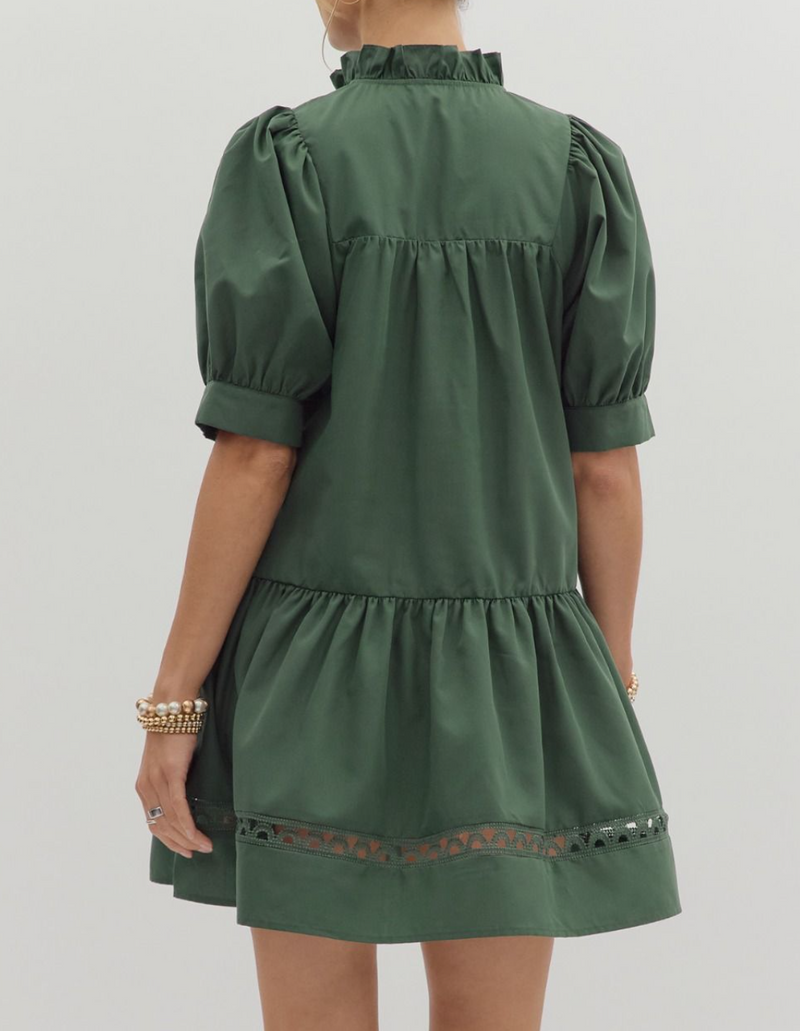 Solid Cuff Ruffle Hem Pullover Mini Dress