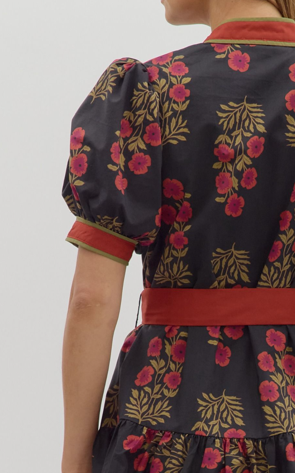 Floral Pattern Short Puff Sleeve Ruffle Hem Mini Dress