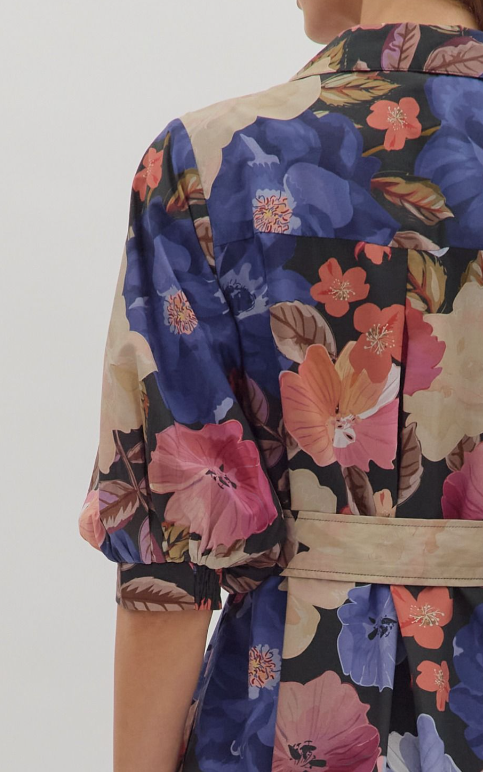 Floral Print Puff Sleeve Mini Dress with Front Chest Pocket