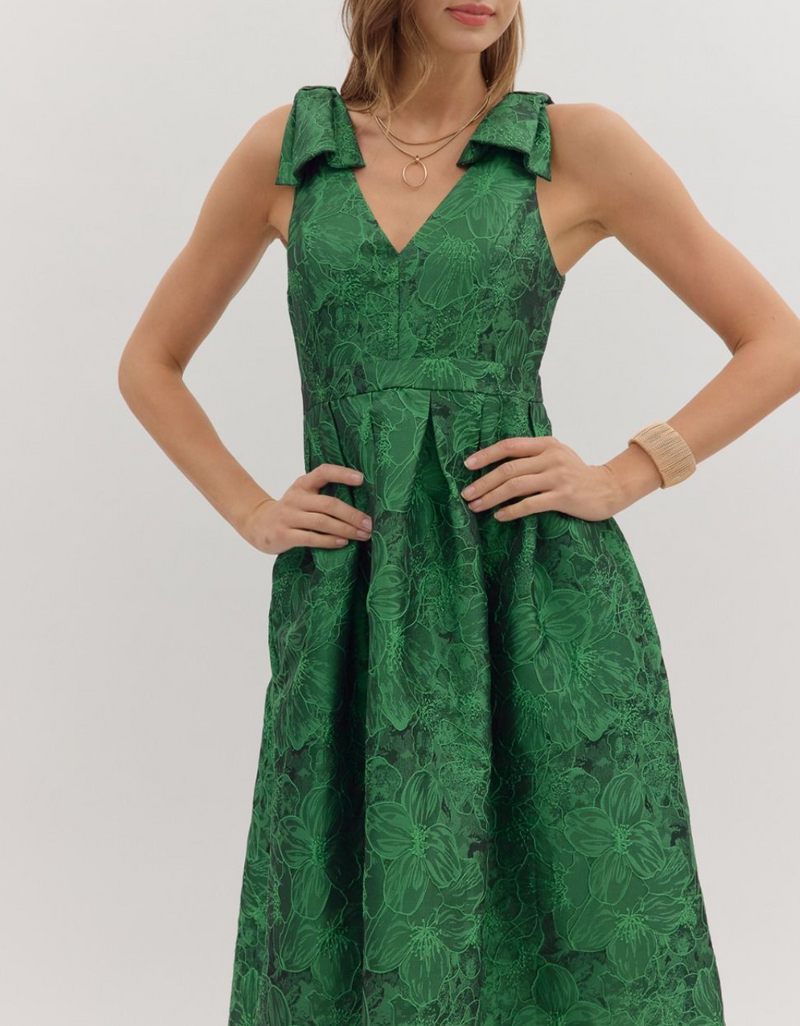 Floral Jacquard Sleeveless Midi Dress