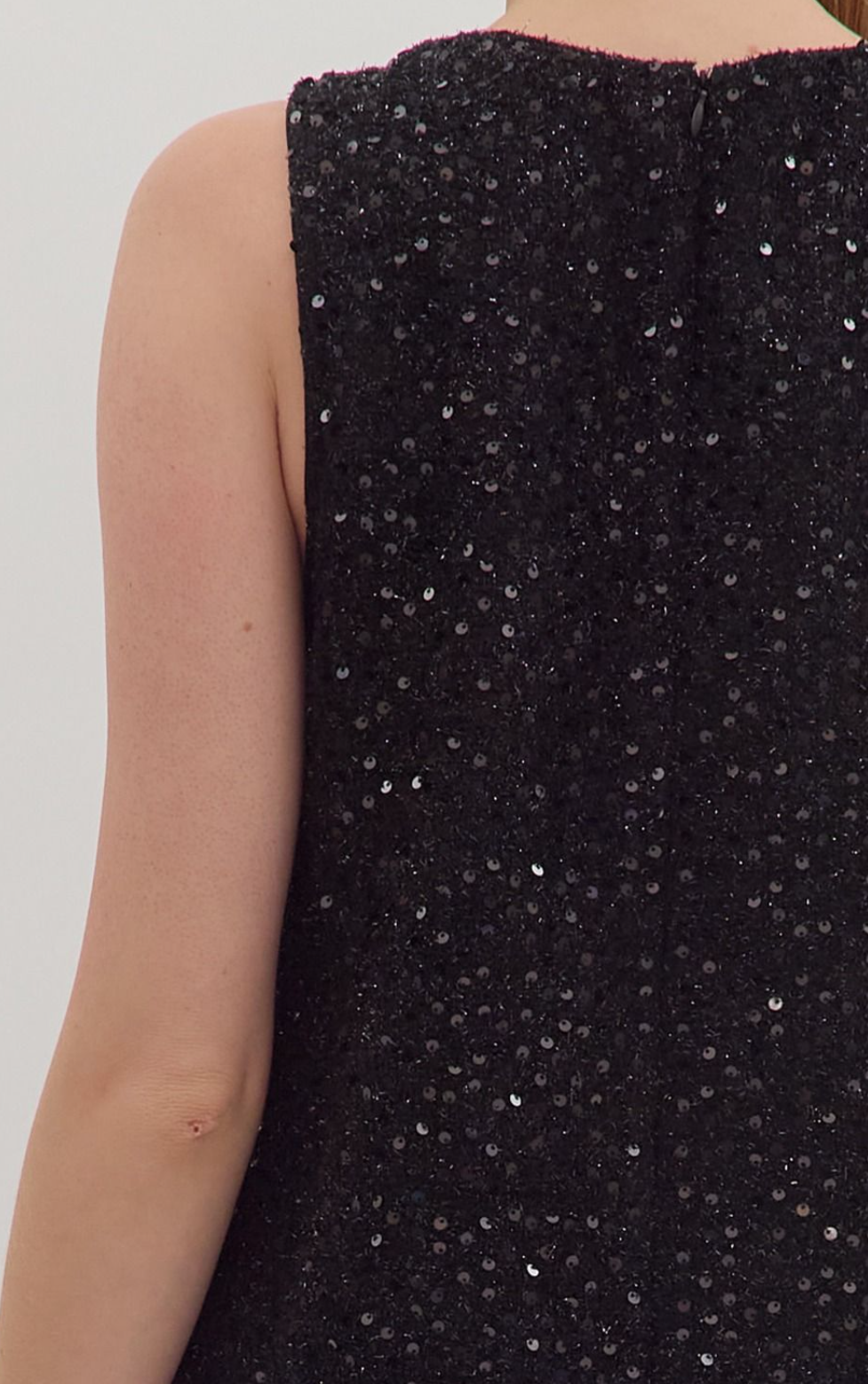 Sequin Sleeveless Mini Dress Featuring Beaded Neckline Azure & Lavender Sequin Sleeveless Mini Dress Featuring Beaded Neckline Azure & Lavender
