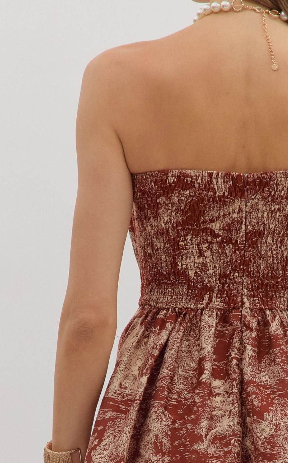 Printed Strapless Midi Dress