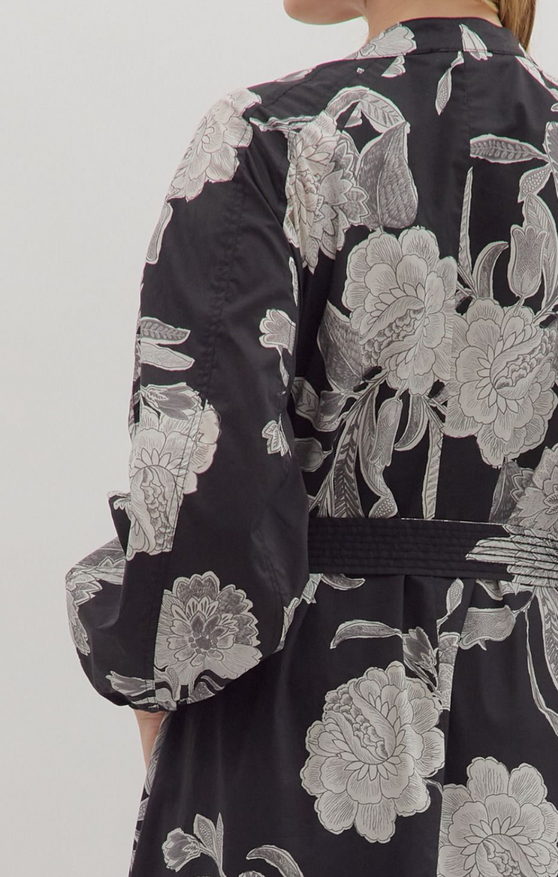 Floral Print Long Sleeve Midi Dress